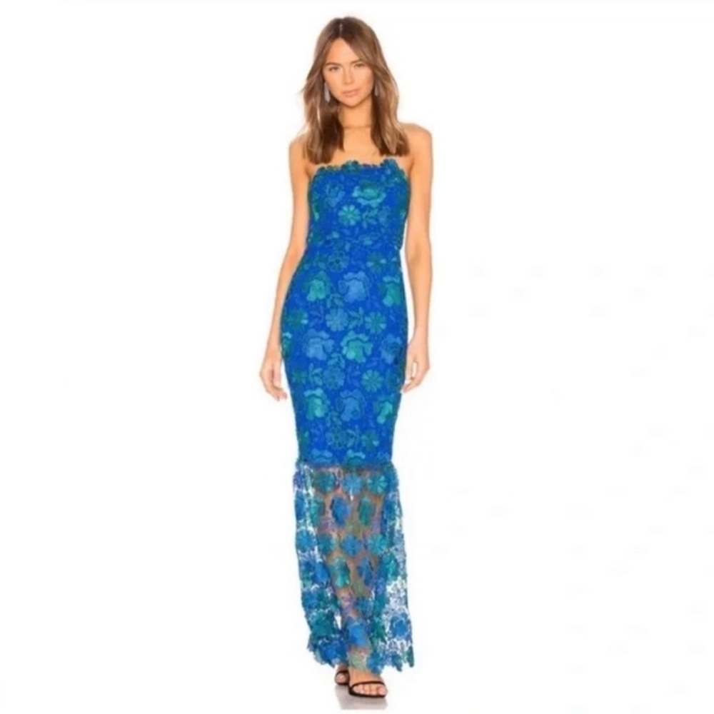 NWT: Lovers + Friends Blue & Teal Floral Lace Maxi Dress